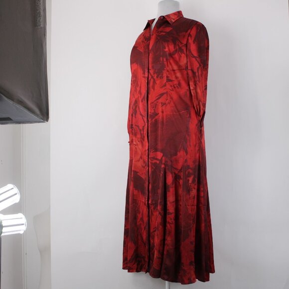 Chicos Dress $149 Sz 2.5 Red Burgundy Floral Collared 100% Polyester Dress - Picture 7 of 16